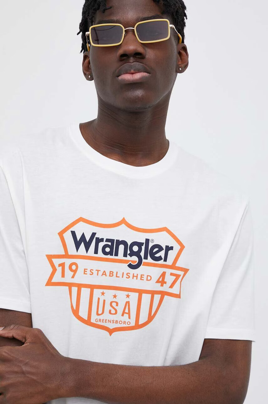 Wrangler Памучна тениска в бяло с принт - Pepit.bg