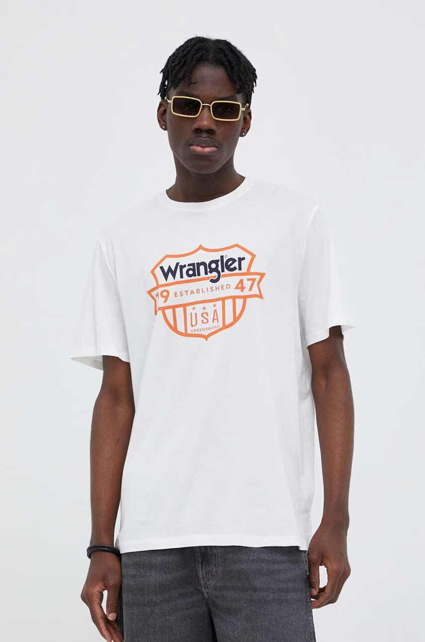 Wrangler Памучна тениска в бяло с принт - Pepit.bg