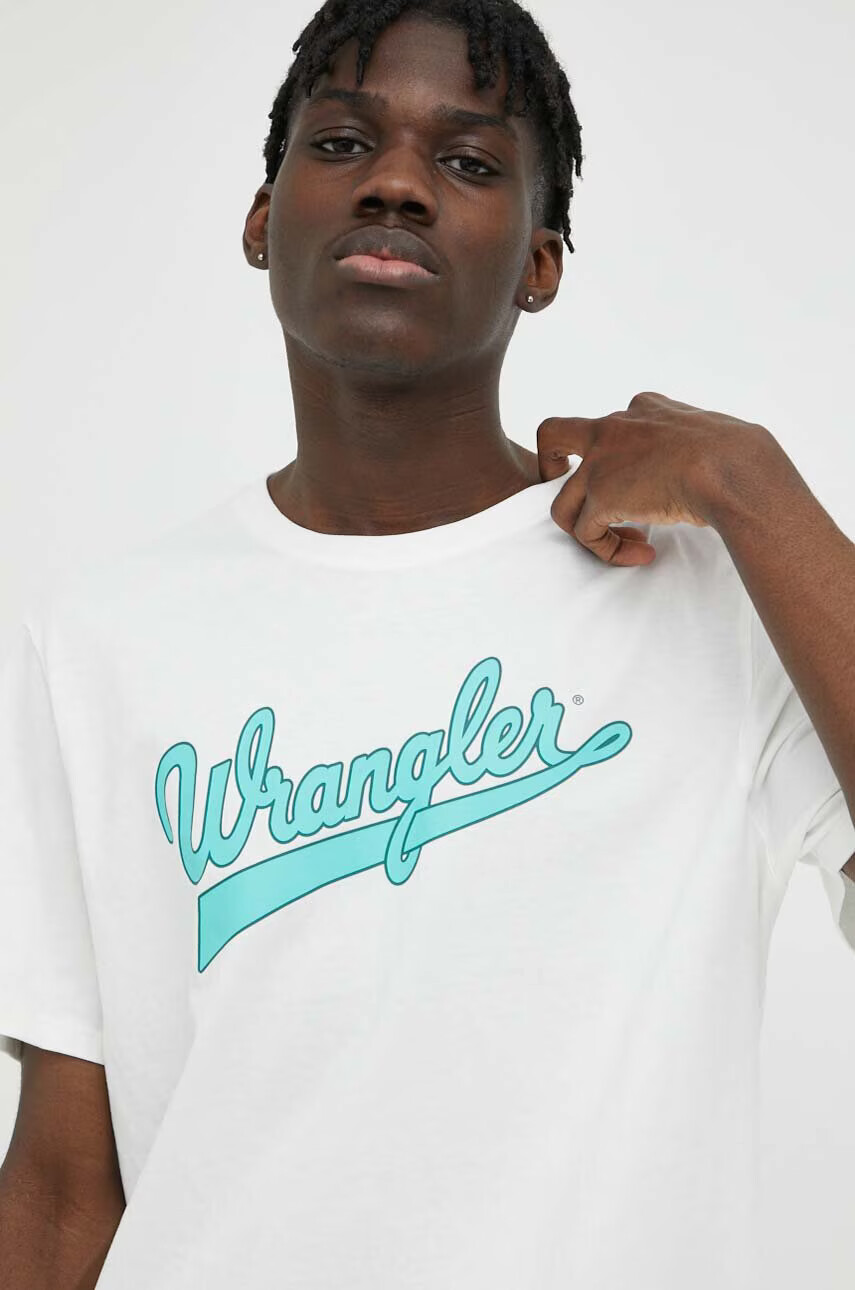 Wrangler Памучна тениска в бяло с принт - Pepit.bg