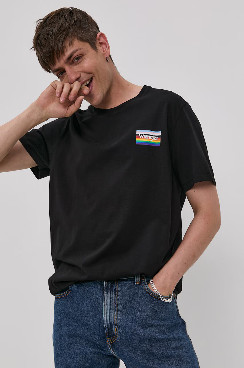 Wrangler Тениска мъжка в черно с принт - Pepit.bg