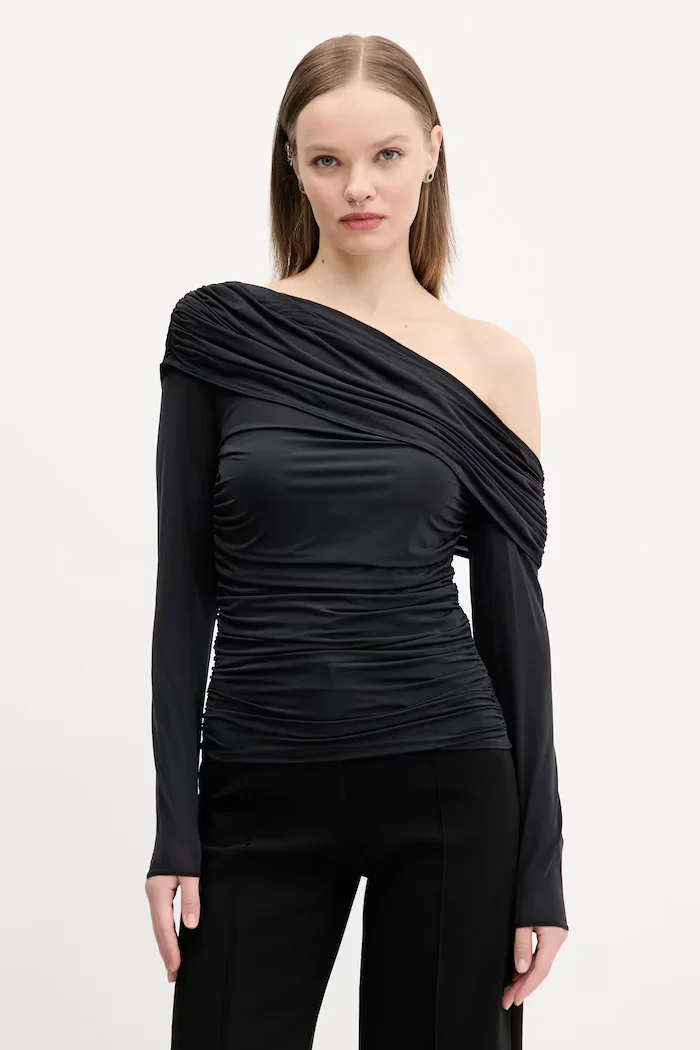 Abercrombie & Fitch Блуза в черно с изчистен дизайн KI139-5204
