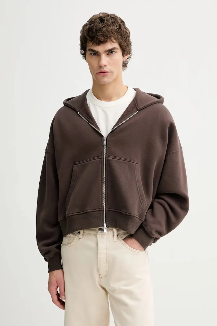 Abercrombie & Fitch Суичър мъжки в кафяво с качулка с изчистен дизайн KI122-5596-420