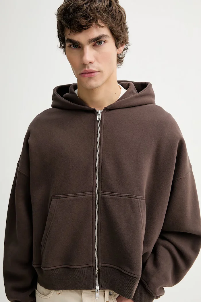 Abercrombie & Fitch Суичър мъжки в кафяво с качулка с изчистен дизайн KI122-5596-420