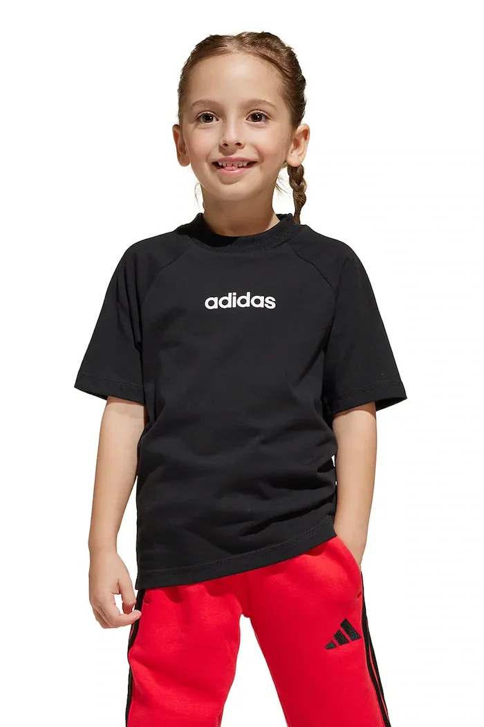 adidas Детска памучна тениска в черно с принт JC9753