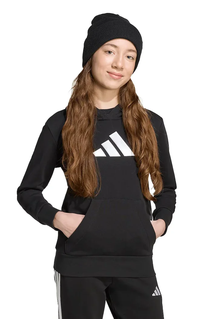 adidas Детски суичър в черно с качулка с принт JV5267