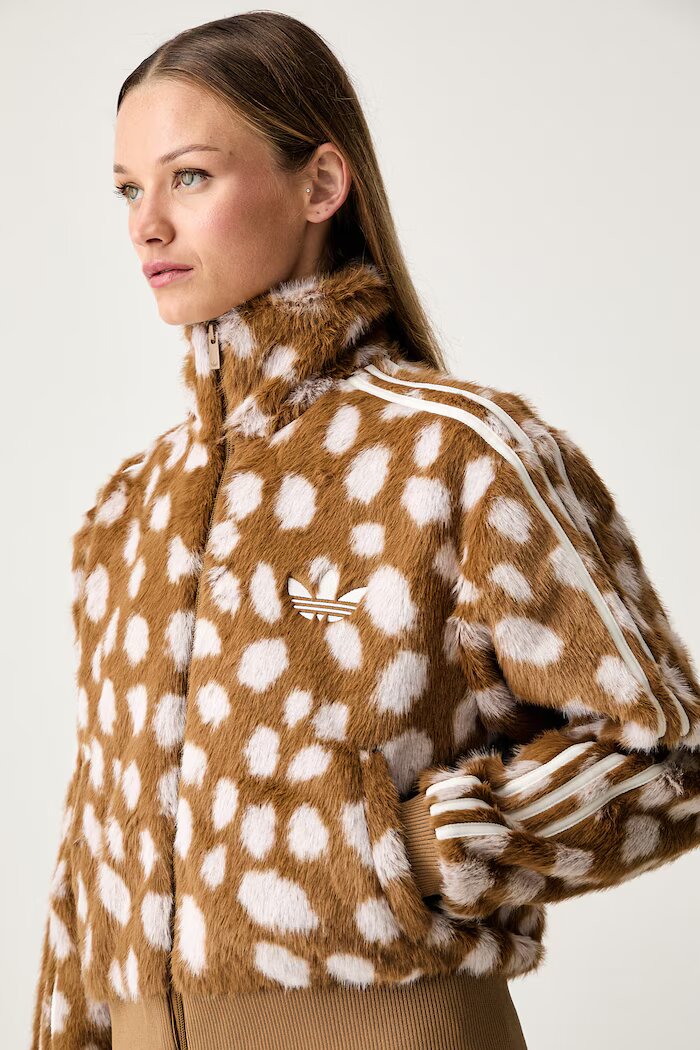 adidas Originals късо яке дамско Animal Print Firebird кафяво KT2142
