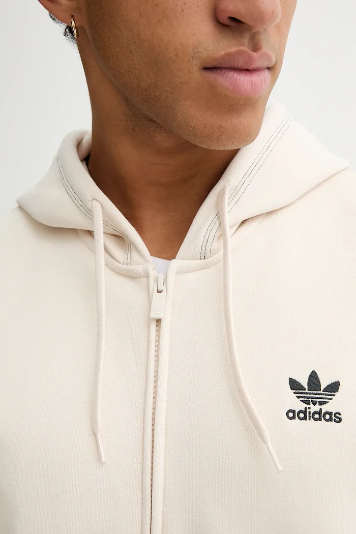 adidas Originals Суичър Essentials мъжки в бежово с качулка с изчистен дизайн JW0968