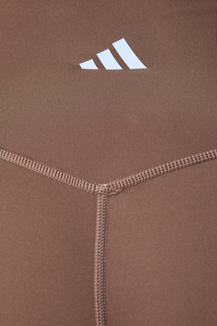adidas Performance къс панталон за йога дамски Three Stripes Studio кафяв със стандартна талия KY1911