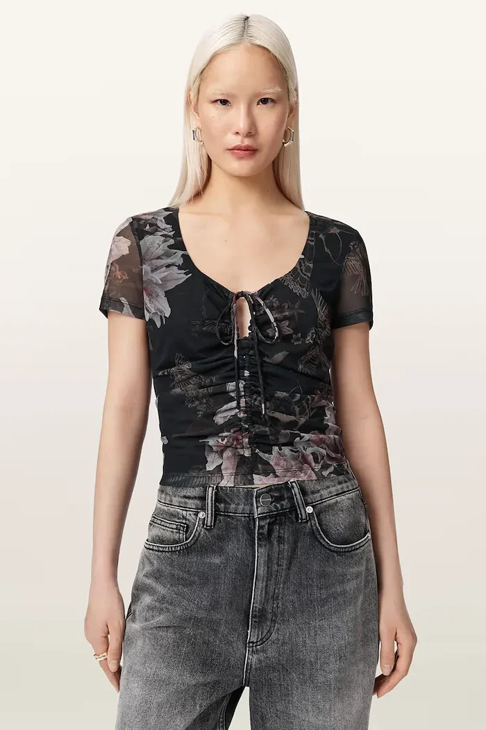 AllSaints блуза дамска GABBY черна на цветя W153JE