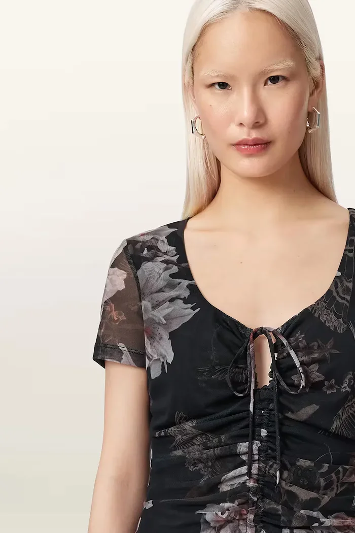 AllSaints блуза дамска GABBY черна на цветя W153JE