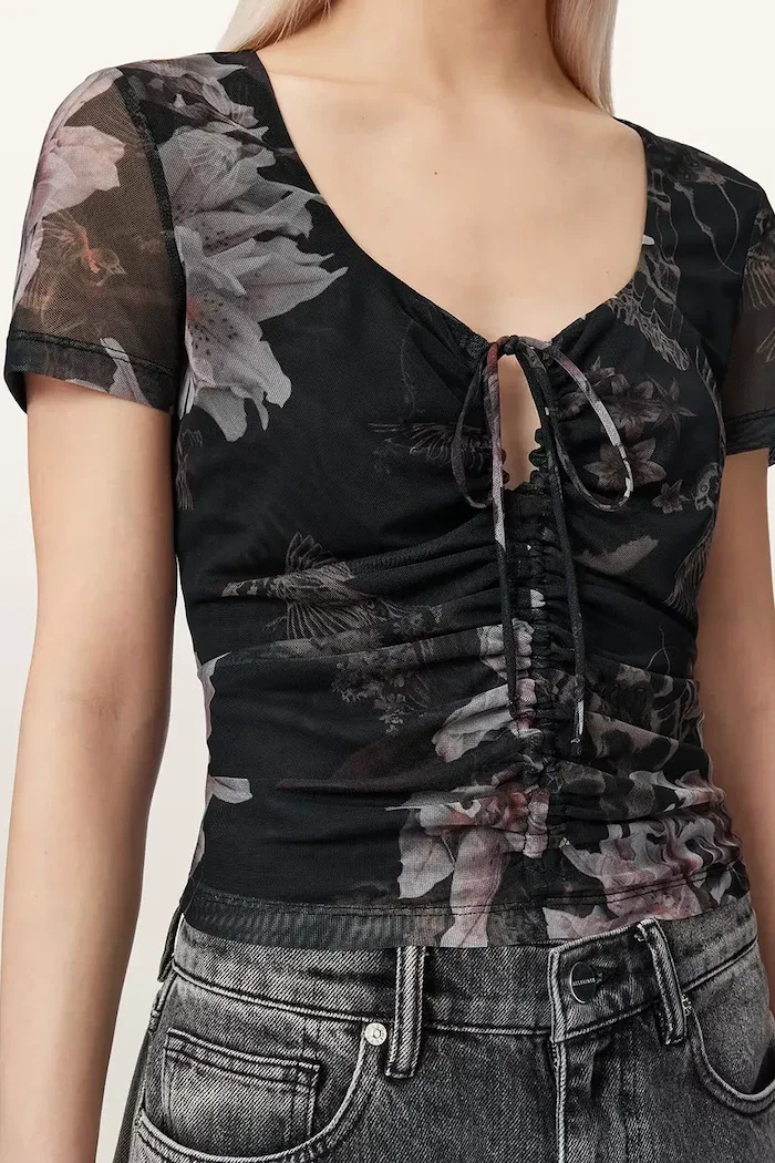 AllSaints блуза дамска GABBY черна на цветя W153JE