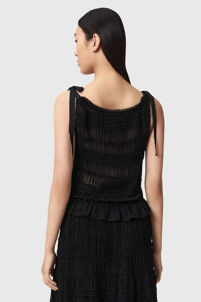 AllSaints блуза дамска от памук LOTUS черна W096PE