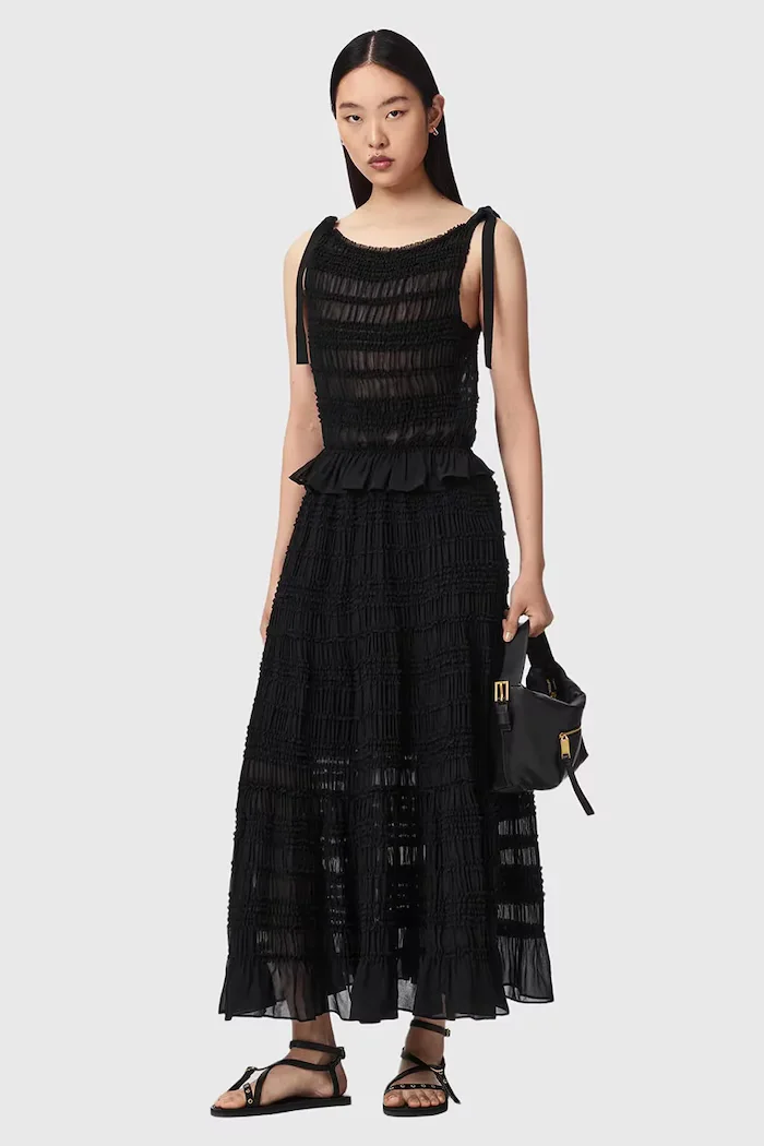 AllSaints блуза дамска от памук LOTUS черна W096PE