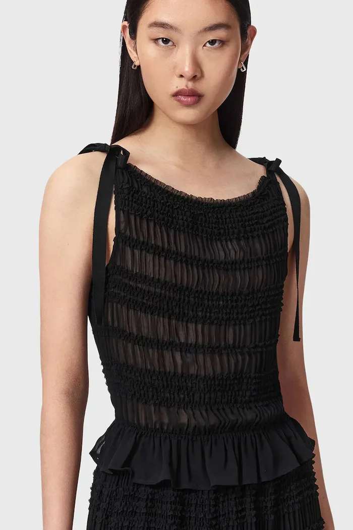 AllSaints блуза дамска от памук LOTUS черна W096PE