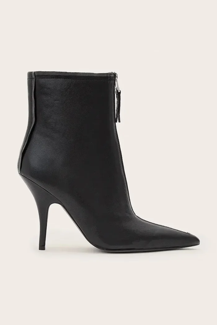 AllSaints боти с висок ток дамски от кожа Vera Zip Boot черни W030FF