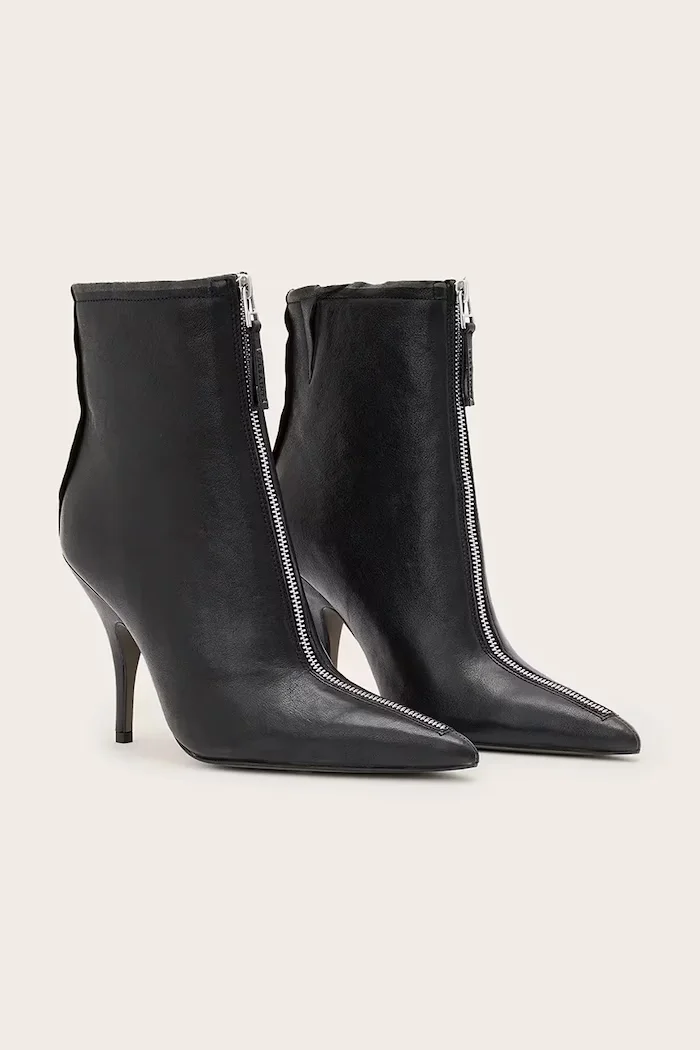 AllSaints боти с висок ток дамски от кожа Vera Zip Boot черни W030FF