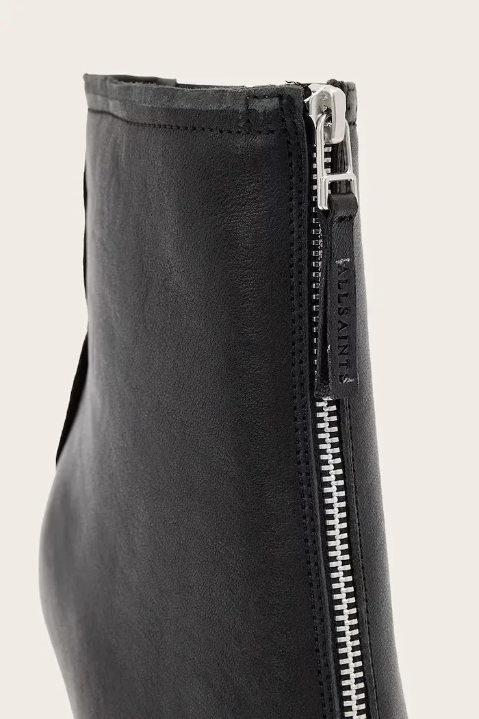 AllSaints боти с висок ток дамски от кожа Vera Zip Boot черни W030FF