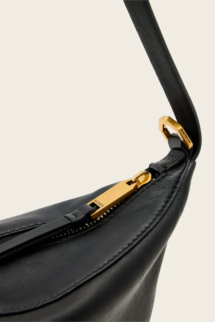 AllSaints чанта crossbody дамска от кожа черна W546XD