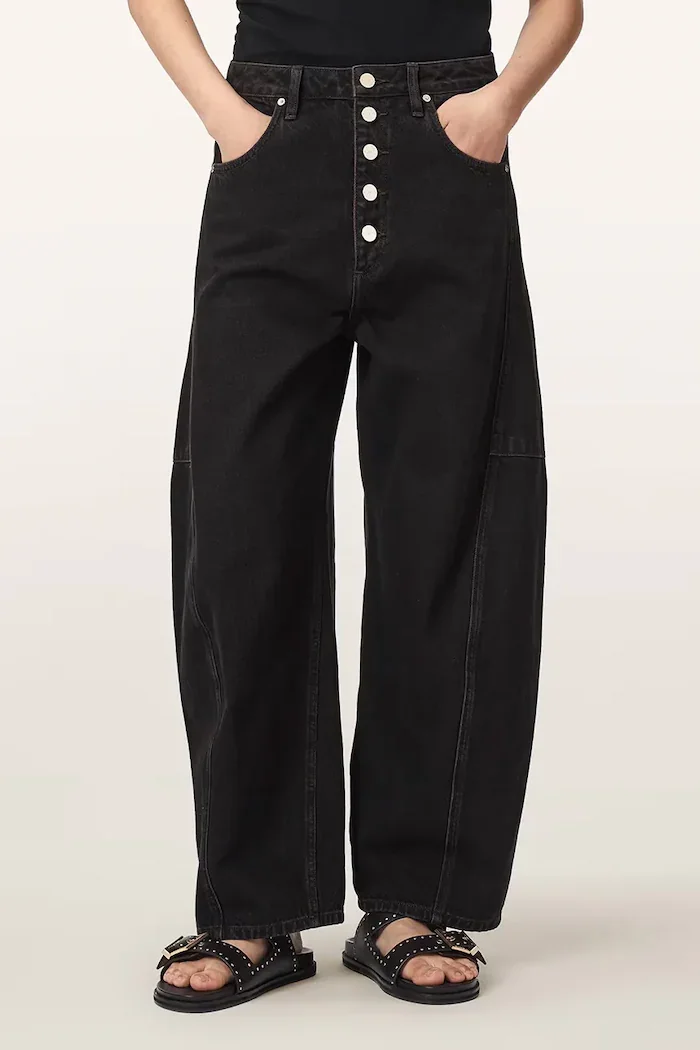 AllSaints дънки barrel дамски CARTER BUTTON JEAN кафяви W003EF