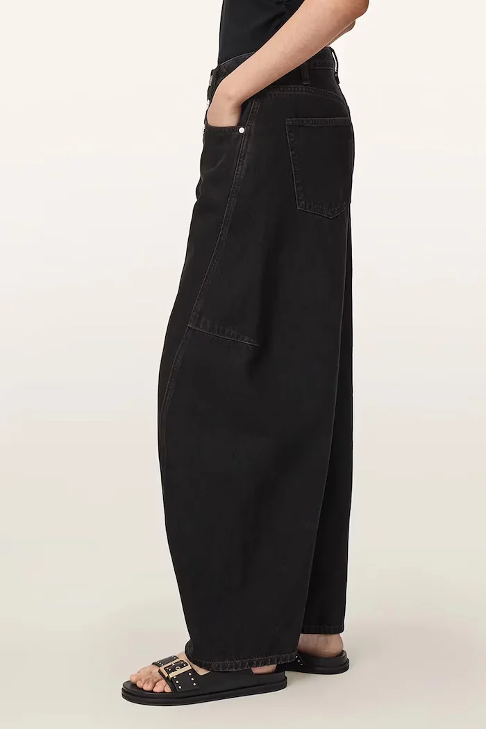 AllSaints дънки barrel дамски CARTER BUTTON JEAN кафяви W003EF