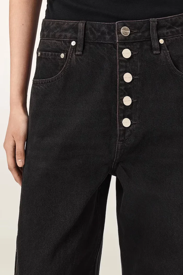 AllSaints дънки barrel дамски CARTER BUTTON JEAN кафяви W003EF