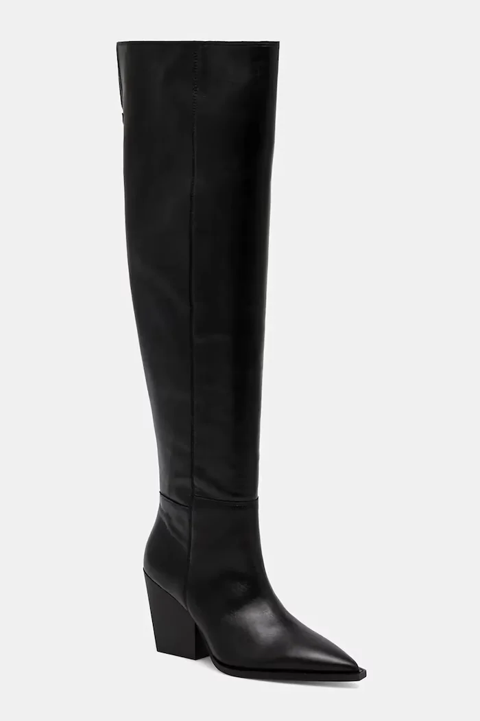 AllSaints Кожени ботуши Reina Zip Boot в черно с дебел ток W024FD
