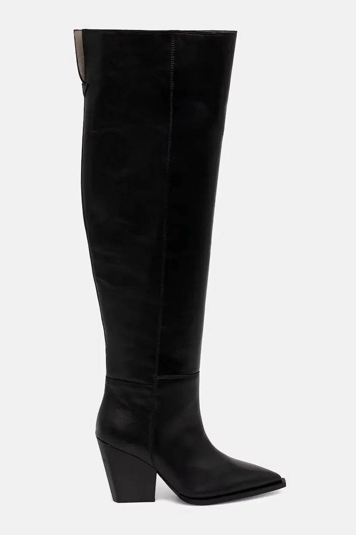 AllSaints Кожени ботуши Reina Zip Boot в черно с дебел ток W024FD