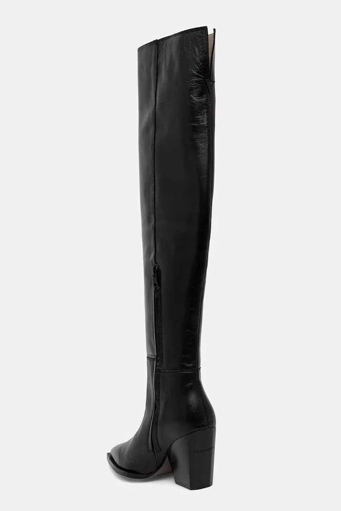 AllSaints Кожени ботуши Reina Zip Boot в черно с дебел ток W024FD