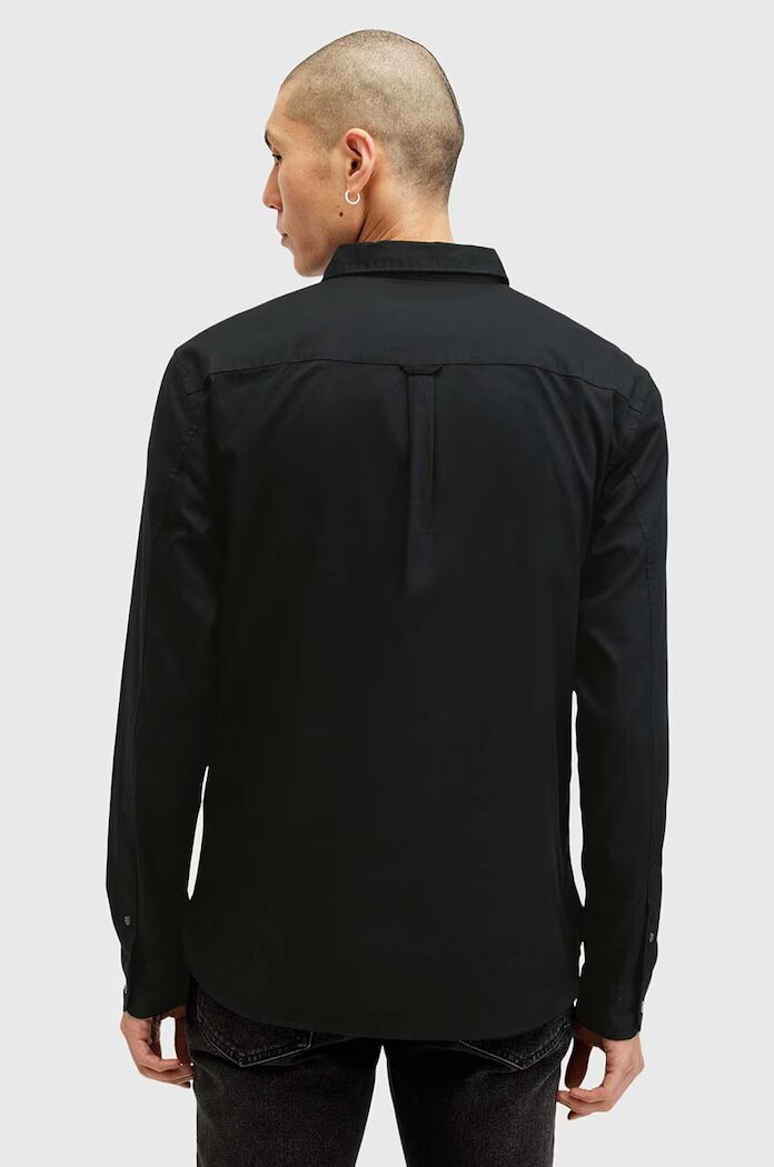 AllSaints Памучна риза HAWTHORNE LS SHIRT мъжка в черно с кройка по тялото с класическа яка M150SB
