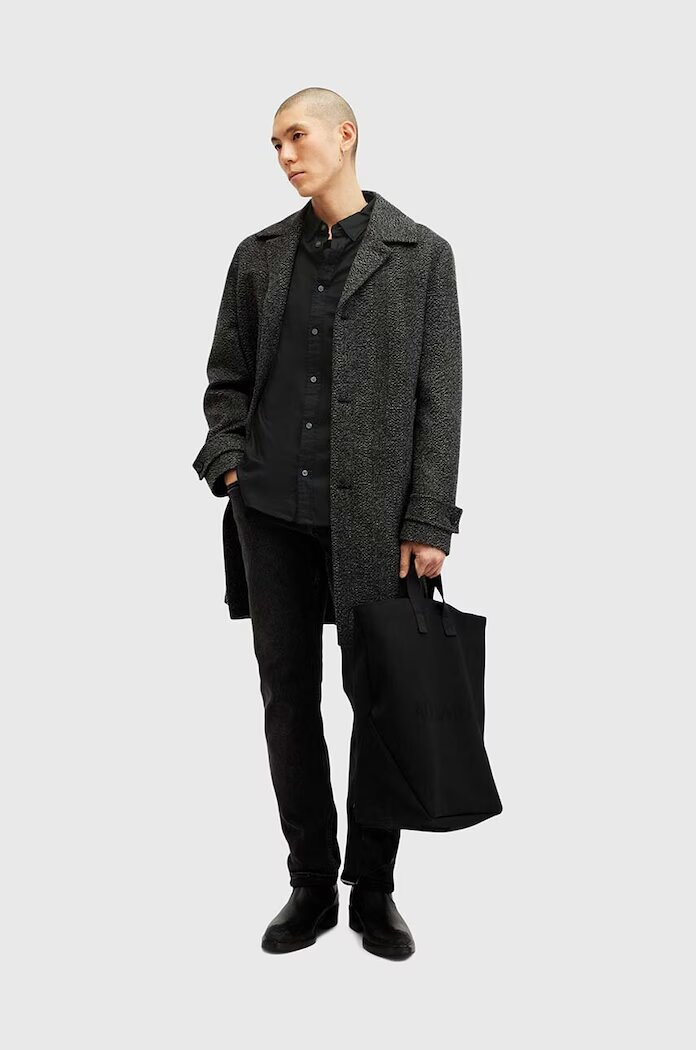 AllSaints Памучна риза HAWTHORNE LS SHIRT мъжка в черно с кройка по тялото с класическа яка M150SB