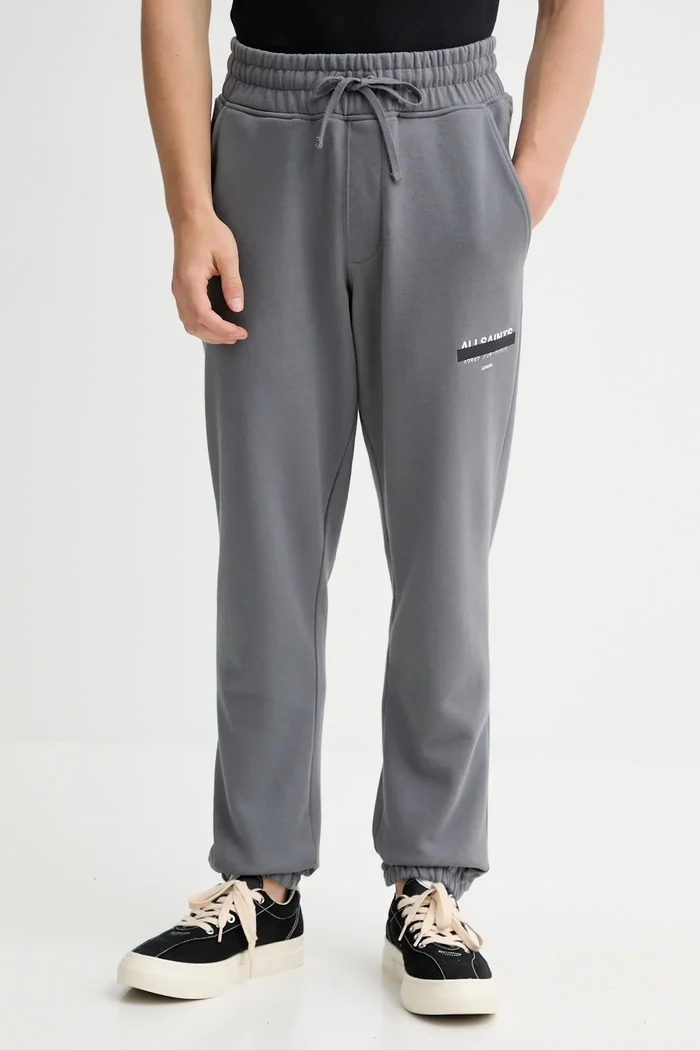 AllSaints панталони от памук мъжки в сиво с десен M035TB