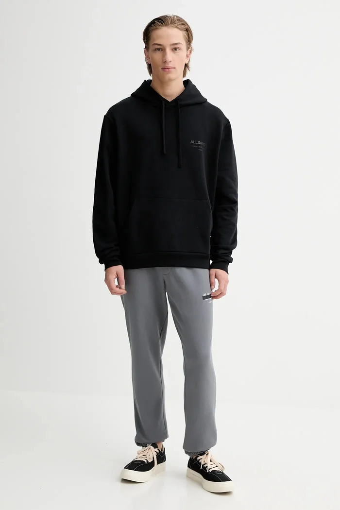 AllSaints панталони от памук мъжки в сиво с десен M035TB
