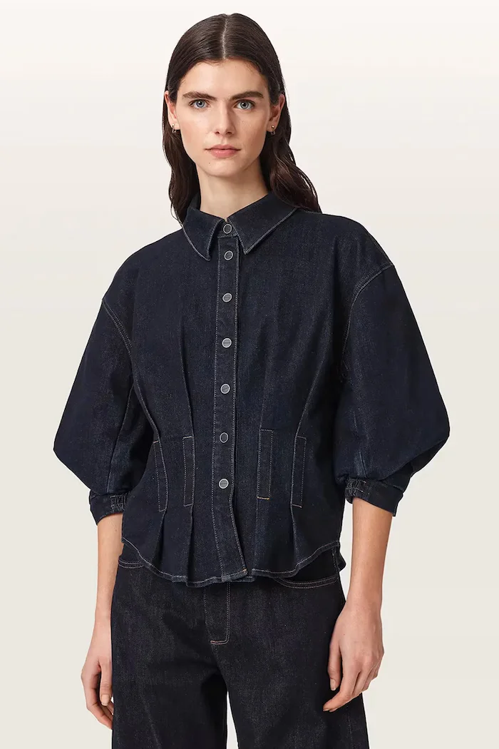AllSaints риза дамска от деним NANCY тъмносиня W094PF