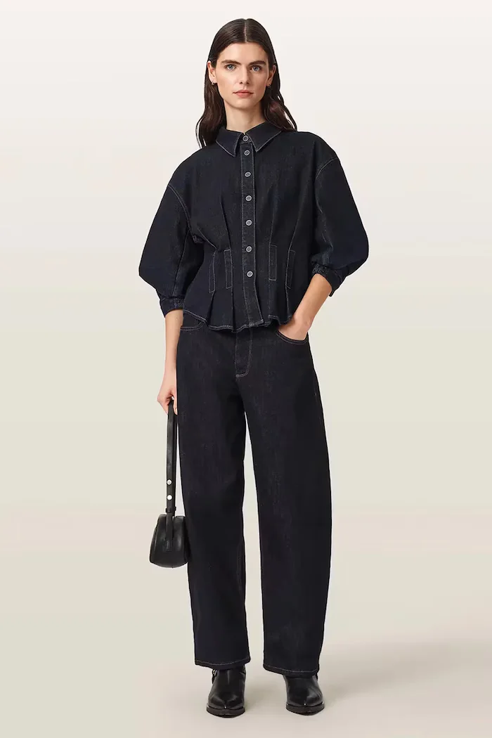 AllSaints риза дамска от деним NANCY тъмносиня W094PF