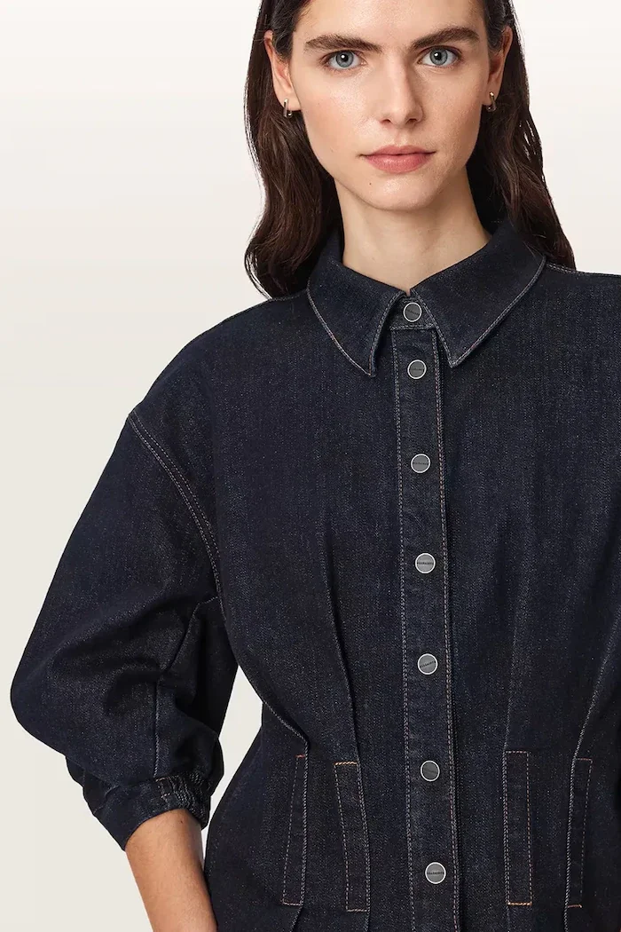 AllSaints риза дамска от деним NANCY тъмносиня W094PF