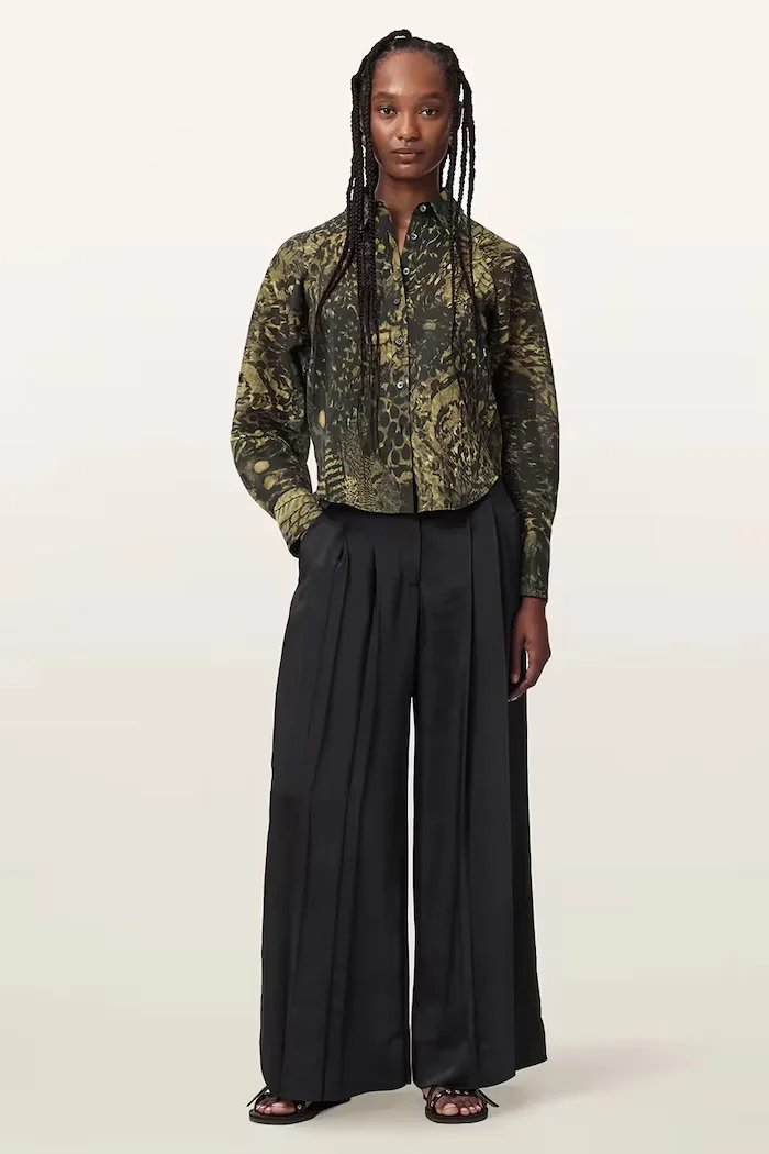 AllSaints риза дамска с лиосел CORY зелена с щампа W025PF