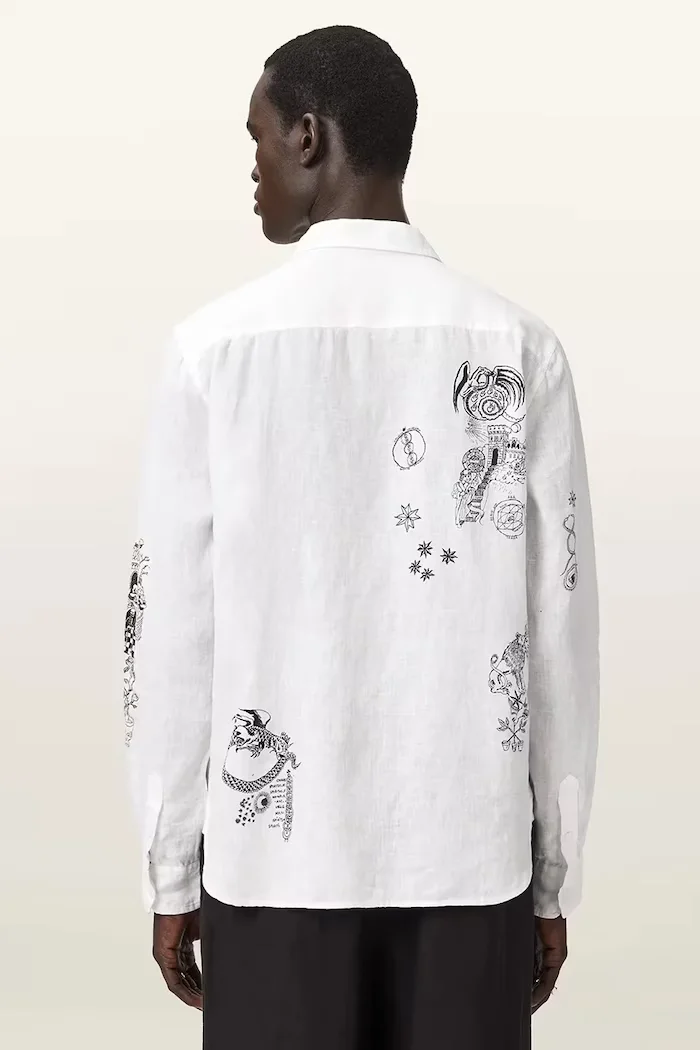 AllSaints риза мъжка от лен TERROR бяла M171SC