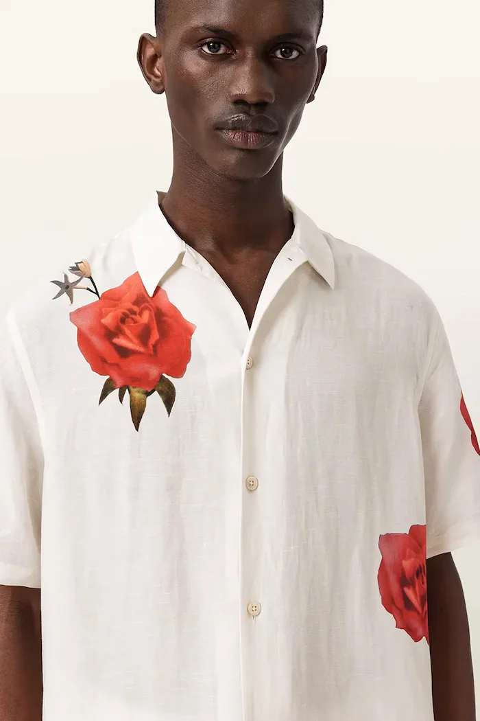 AllSaints риза мъжка с лен FLEUR бежова M108SE