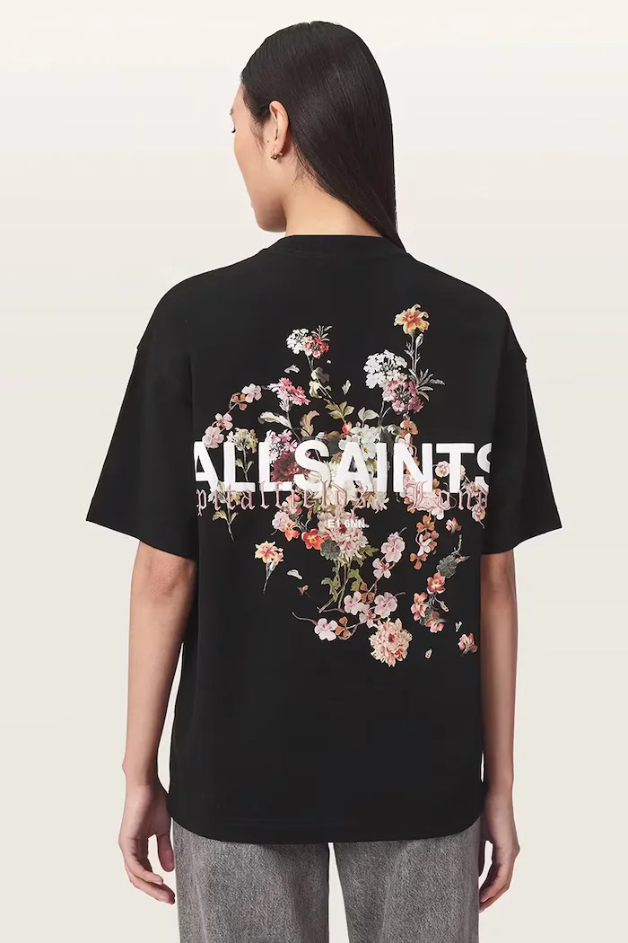 AllSaints уголемена тениска дамска от памук VALEN ETTA TEE черна W053JF