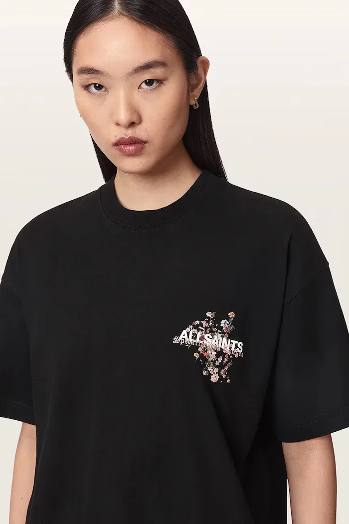 AllSaints уголемена тениска дамска от памук VALEN ETTA TEE черна W053JF