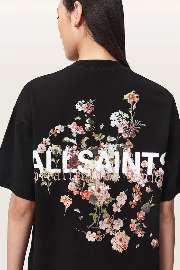 AllSaints уголемена тениска дамска от памук VALEN ETTA TEE черна W053JF