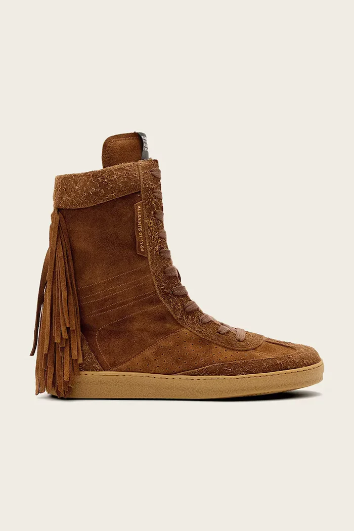 AllSaints Велурени обувки Louise Fringe Ht в кафяво W062FE