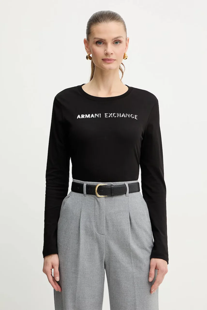 Armani Exchange Памучна блуза с дълги ръкави