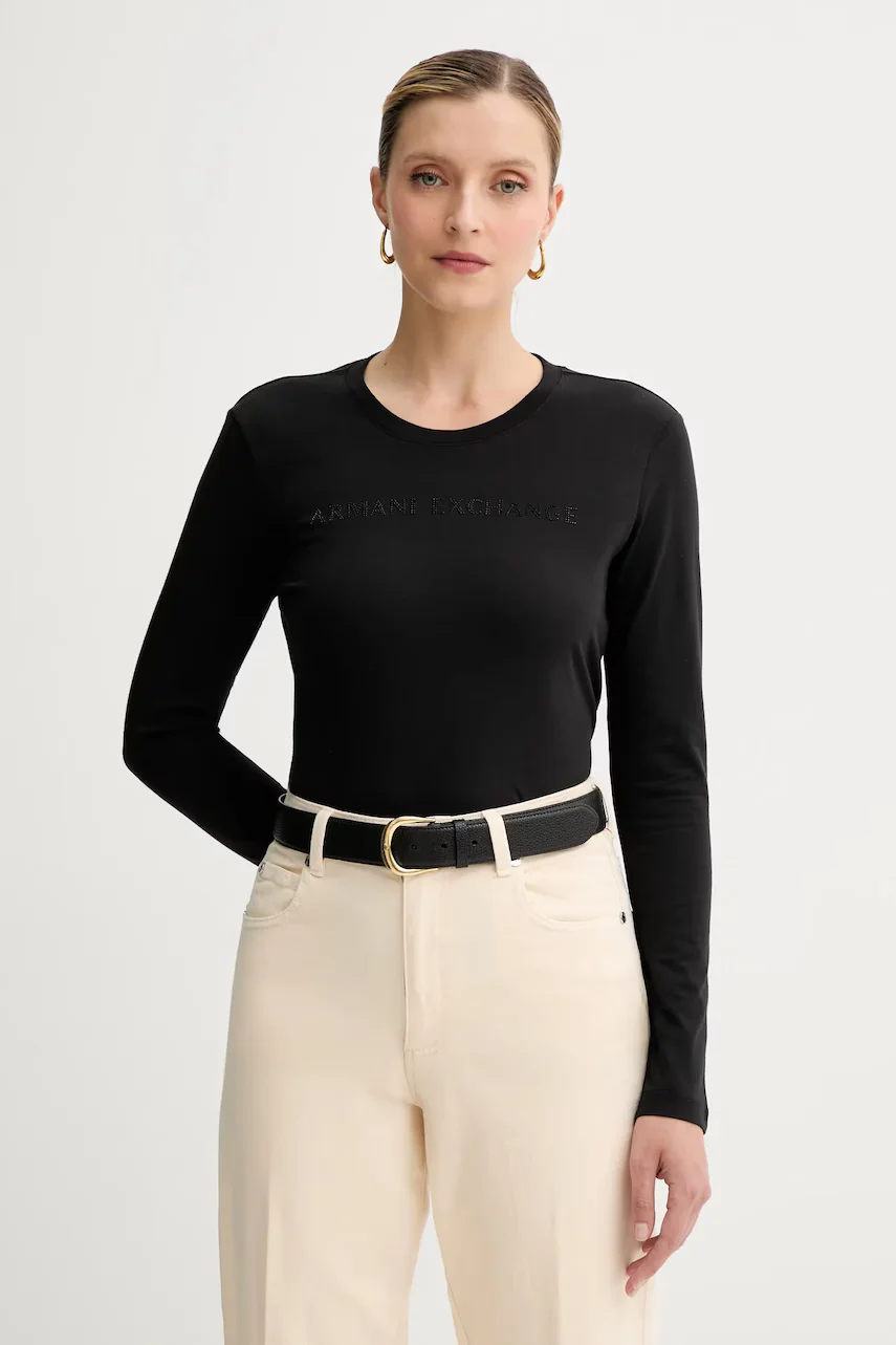 Armani Exchange Памучна блуза с дълги ръкави