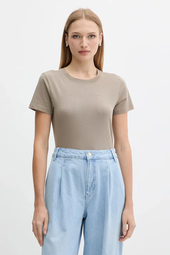 Armani Exchange Памучна тениска дамска в зелено XW001366 AF10356