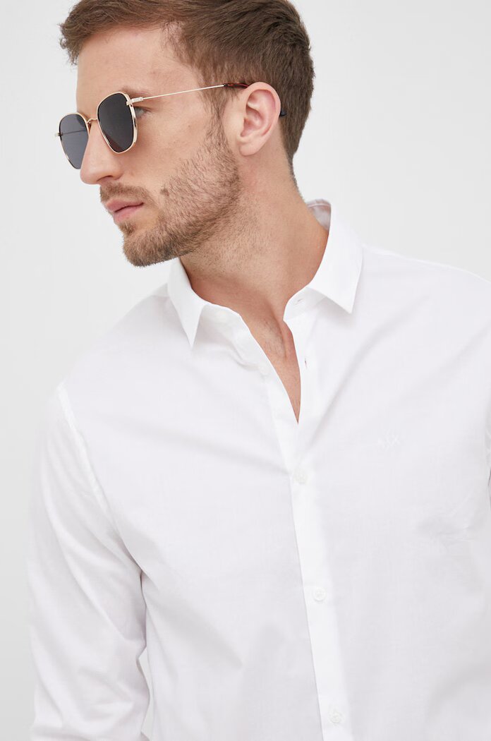 Armani Exchange Риза мъжка в бяло с кройка по тялото класическа яка 8NZC31 ZN28Z NOS