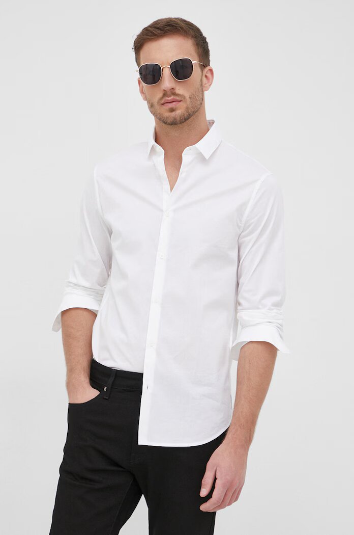 Armani Exchange Риза мъжка в бяло с кройка по тялото класическа яка 8NZC31 ZN28Z NOS