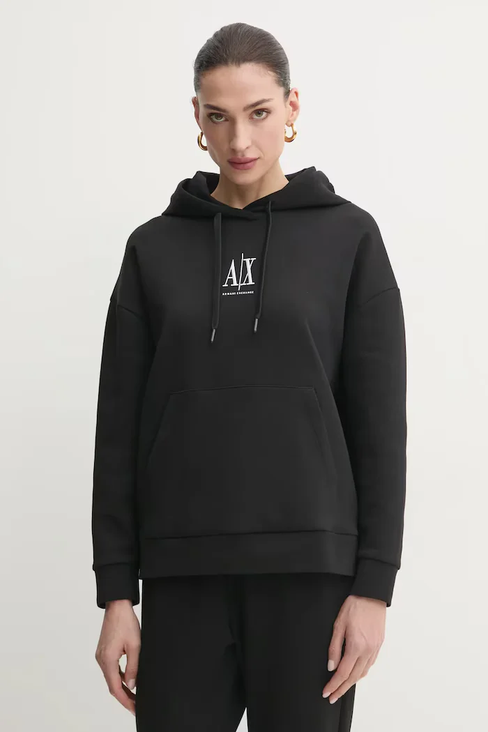 Armani Exchange Суичър в черно с качулка с апликация XW000823 AF10818