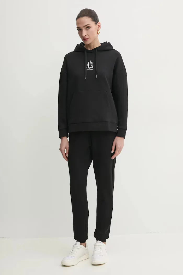 Armani Exchange Суичър в черно с качулка с апликация XW000823 AF10818