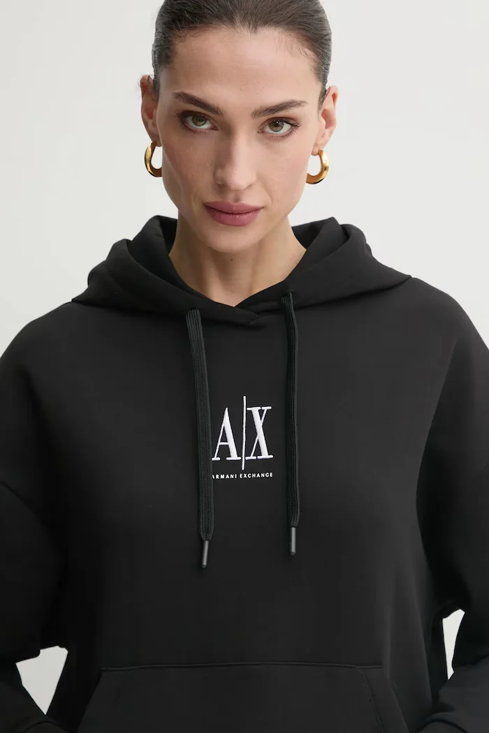 Armani Exchange Суичър в черно с качулка с апликация XW000823 AF10818